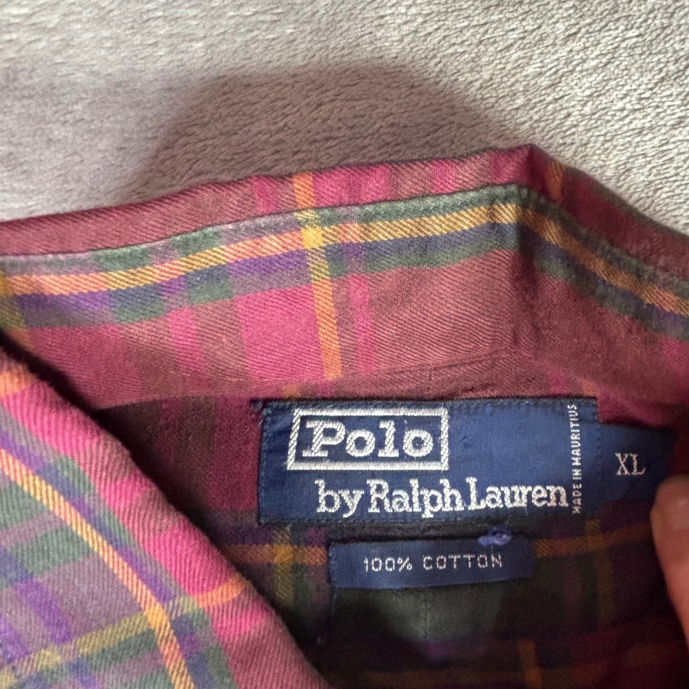 Polo Ralph Lauren Flannel Shirt Mens XL Burgundy Plaid Vintage Cotton Button Up - Picture 5 of 9